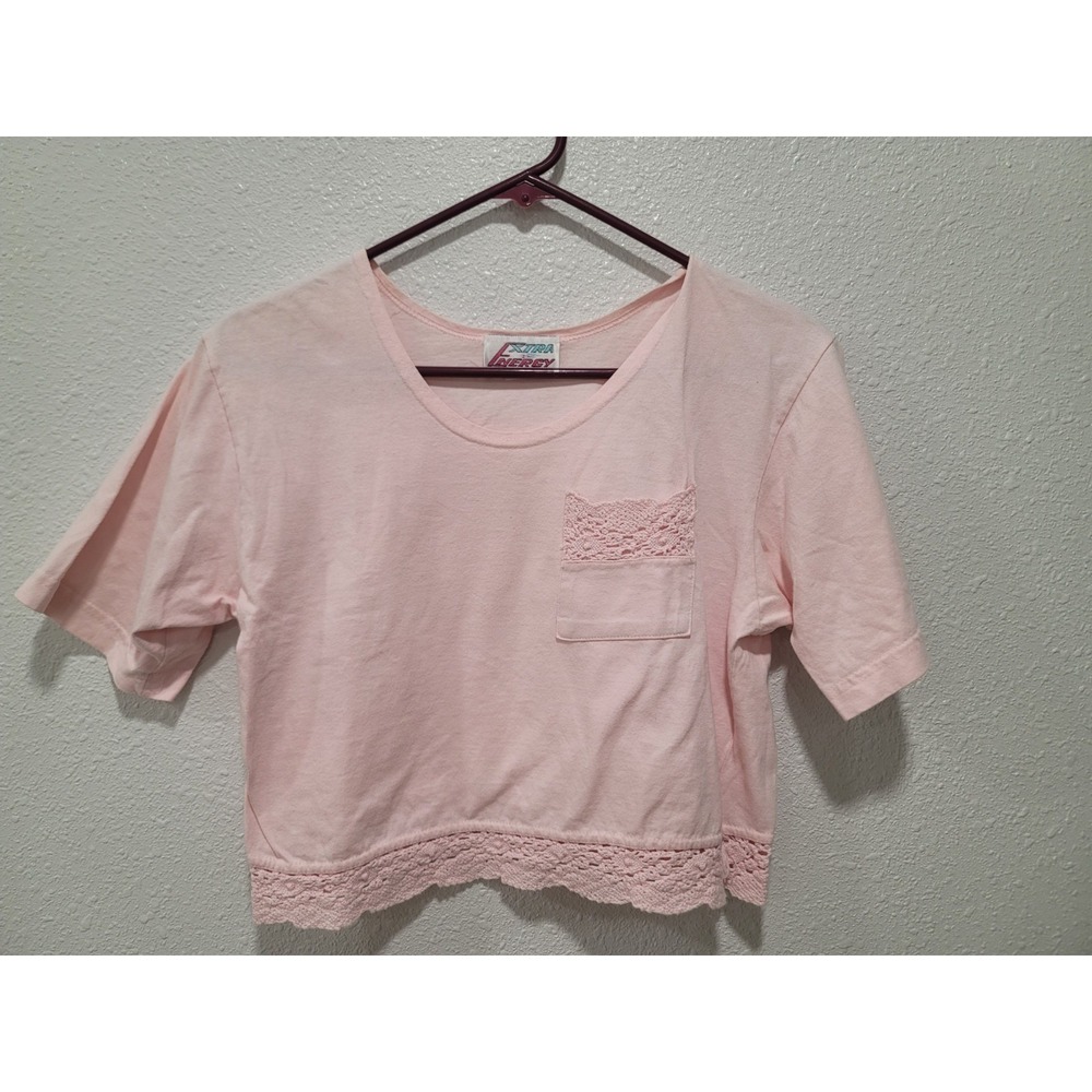 80's crop top vintages pink lace bottom small extra energy small hole bottom